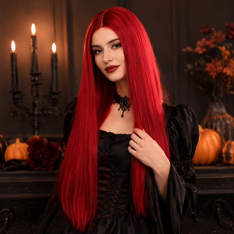 Descendants 4 red long straight hair wig Red Heart Queen cosplay wig Halloween costume Descendants 4 red long straight hair wig Red Heart Queen cosplay wig Halloween costume