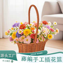 藤编手工编织家居收纳摆设装饰制品节日插花筐花边仿藤手提篮子