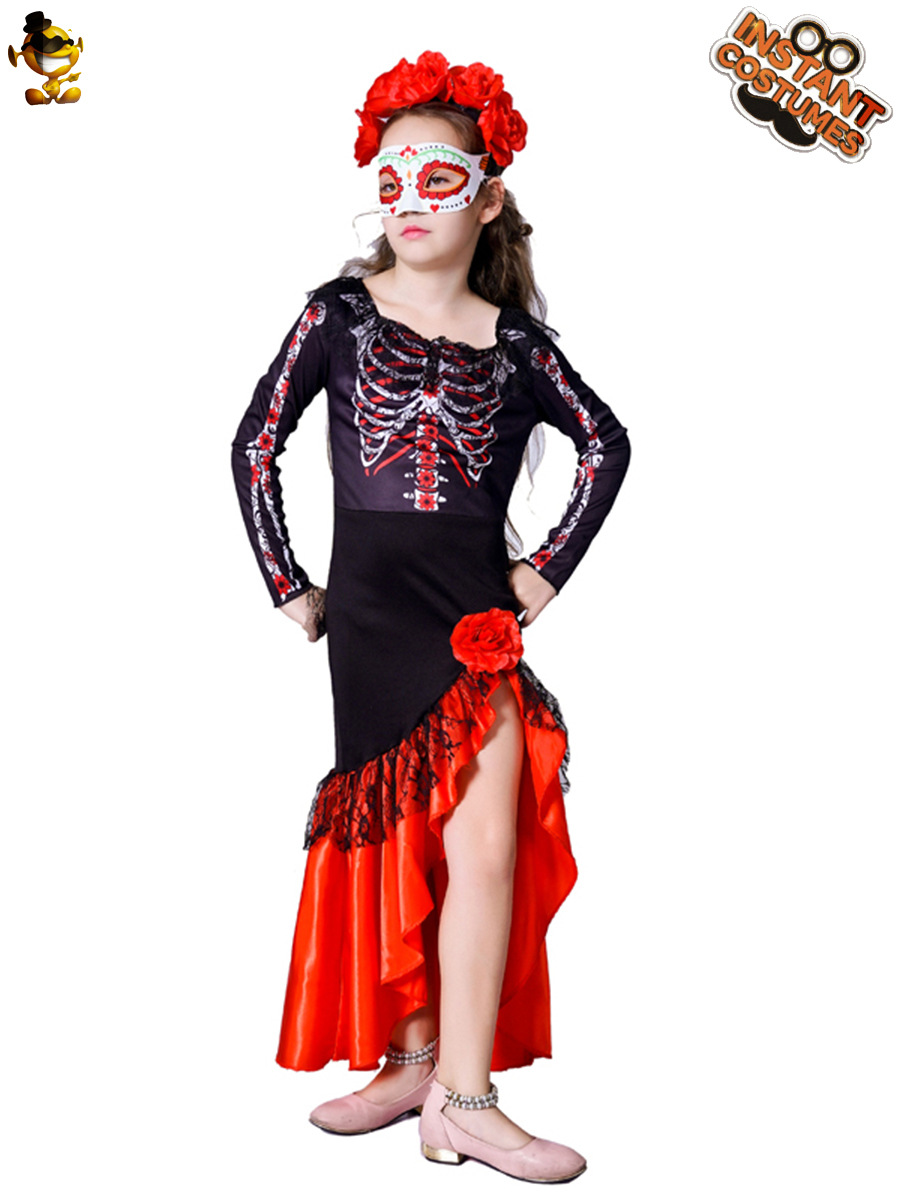 Día de La Niña de la novia muerta vestido de horror cráneo vestido de los niños traje de la danza Cosplay ropa