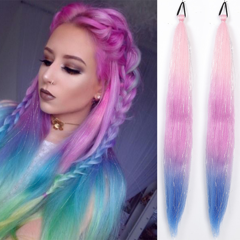 Wig Ponytail, 26inch Pairs, Synthetic Fiber, Christmas Color Gradient Highlights, Laser Silk Braided Hair, Long Hair Ponytail for Women Wig Ponytail, 26inch Pairs, Synthetic Fiber, Christmas Color Gradient Highlights, Laser Silk Braided Hair, Long Hair Ponytail for Women