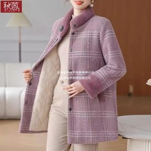 妈妈冬装外套2025新款水貂绒棉衣中老年女加绒加厚毛呢大衣中长款