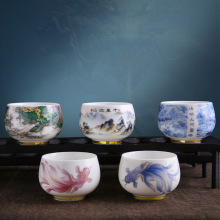 羊脂玉白瓷千里江山功夫茶杯主人杯建盏杯品茗杯单杯茶盏商务礼品