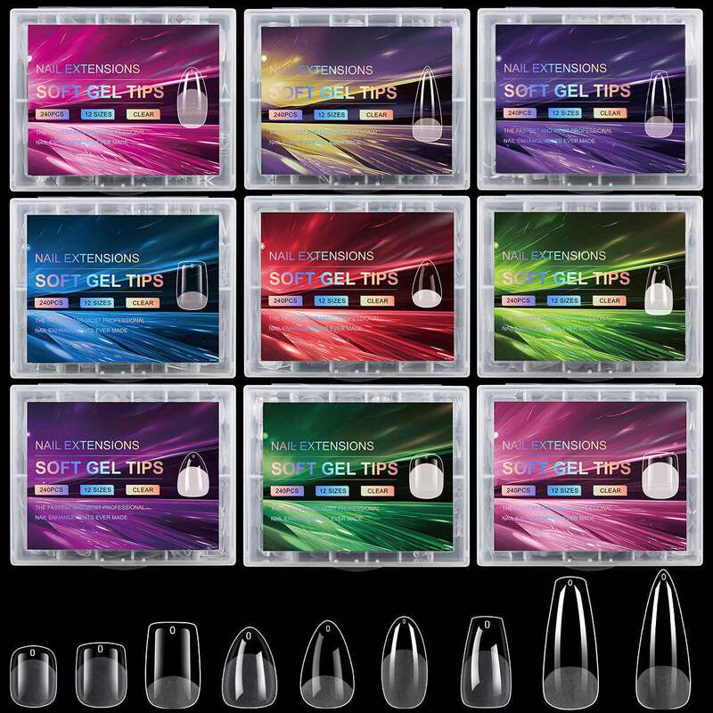 Cross-border European and American New Nail Art Pieces Transparent Semi-frosted Ultra-thin Extended Traceless Non-engraved Thin Finger 240 Pieces