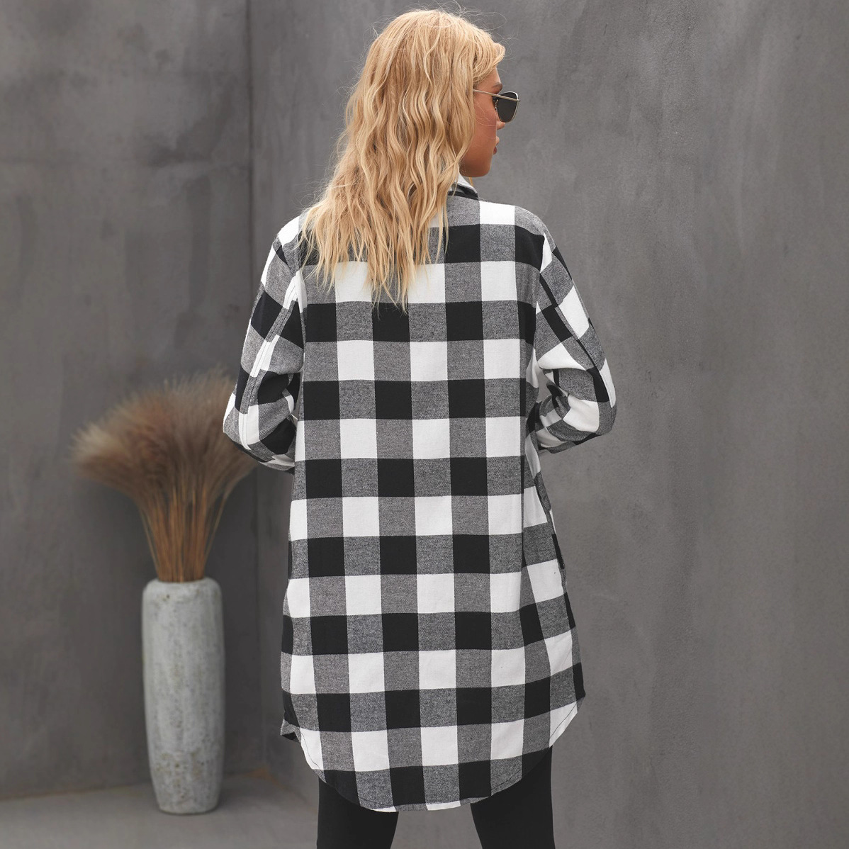 Shiying camisa abrigo de mujer Otoño e Invierno Nueva cardigan de manga larga solapa botón a presión de las mujeres Camisa de cuadros europeos y americanos