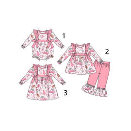 外贸女孩圣诞节圣诞树印花连体衣连衣裙套装儿童婴儿可爱批发