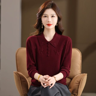 【100%纯羊毛】打底衫女装厚款秋冬上衣针织羊毛衫妈妈毛衣中老年