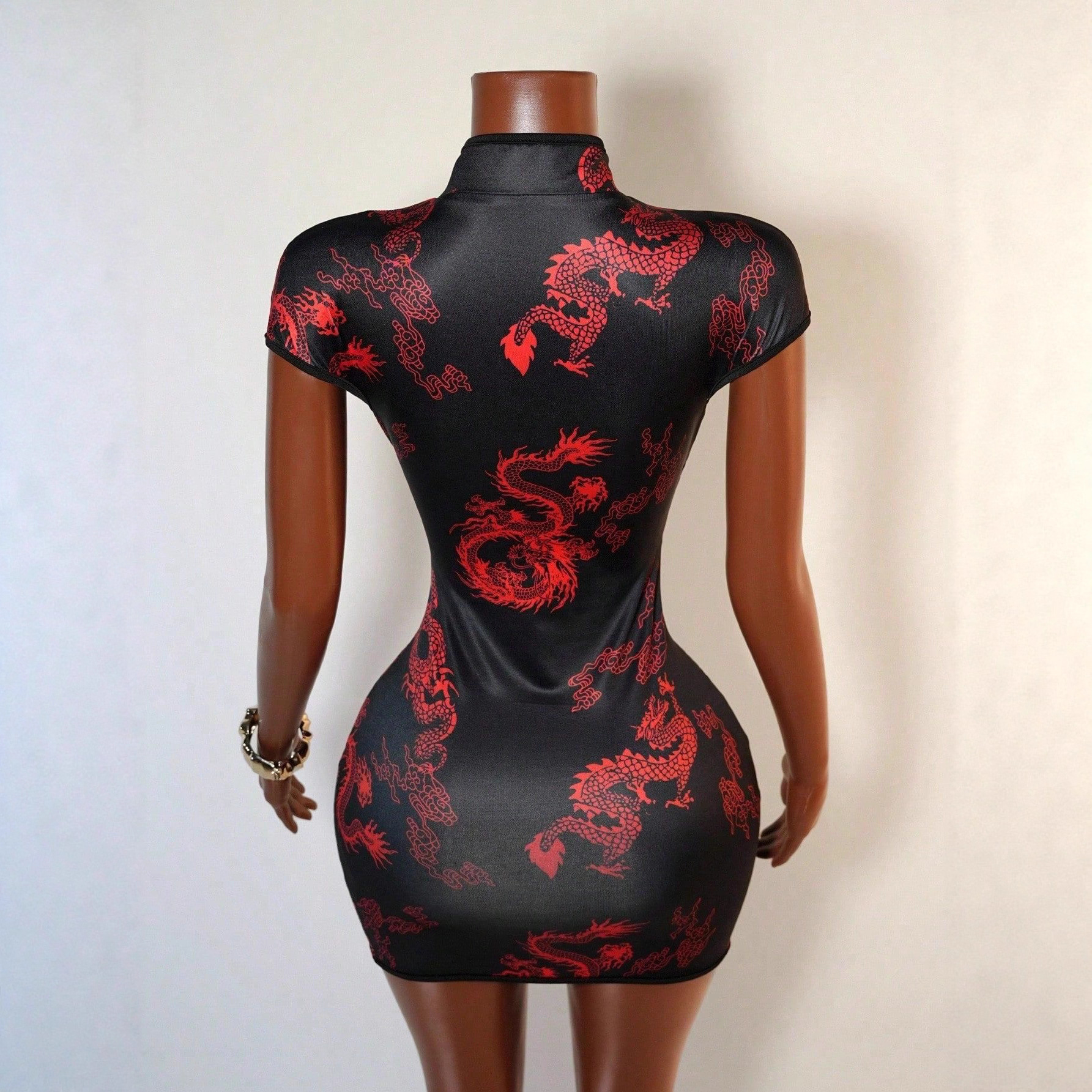 Dragon Print Cheongsam Dress For Women Short Sleeved Street Style Summer Fashion Trendsetter_ecoleips.com
