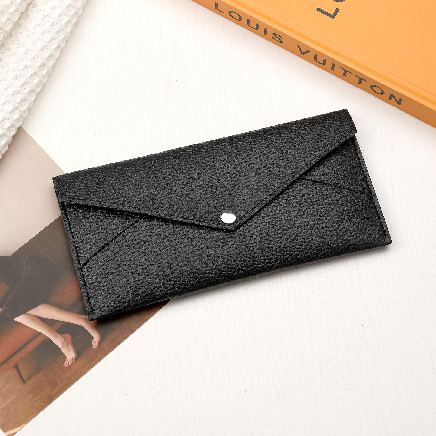 Nuevo simple y suave billetera litchi modelo coreano ultra delgada billetera de pasaporte puede guardar facturas de teléfono móvil larga bolsa de tarjetas