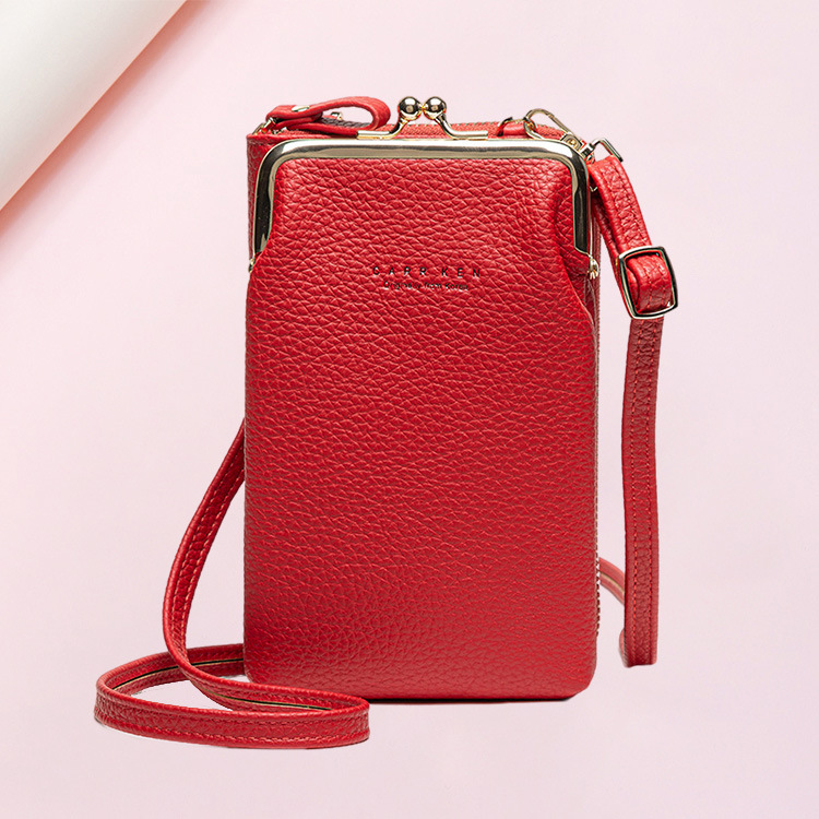 Bolso del teléfono móvil del patrón del lichi bolso del mensajero del hombro de las mujeres de la nueva manera de las mujeres bolso del teléfono móvil del color sólido del estilo coreano