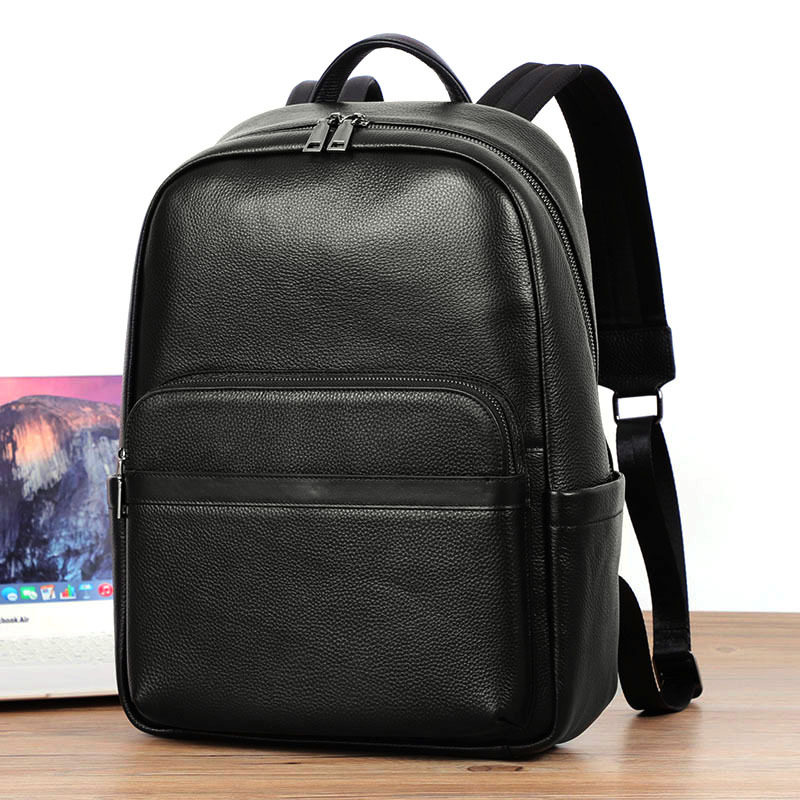 Ba lô nam da bò lớp đầu sức chứa lớn, túi du lịch kiêm túi đựng laptop 16 inch — Màu đen