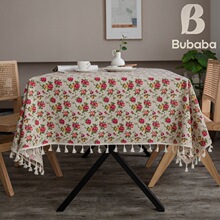 布爸爸跨境田园小碎花棉麻印花餐桌布流苏台布茶几盖布装饰背景布