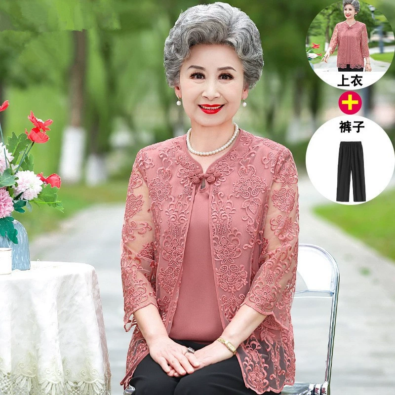Летняя одежда для бабушки, Женская поддельная футболка из двух частей, свадебное платье для счастливой свекрови, костюм для средних и пожилых людей, платье для толстой мамы больших размеров