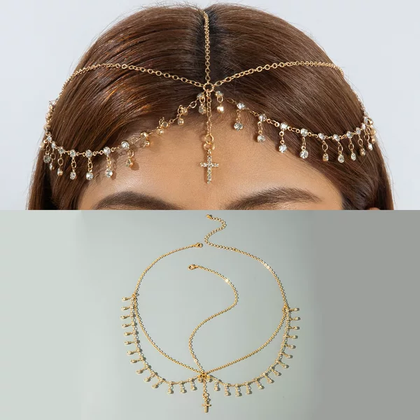 European and American Cross-Border Jewelry Turkish Evil Eye Hair Chain Retro Ethnic Style Diamond-Encrusted Pendant Headwear Wholesale