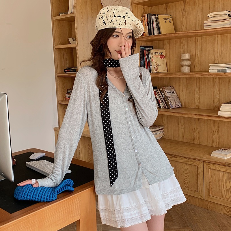 高质量*蚕丝羊毛针织开衫女春夏V领薄款空调罩衫外搭条纹防晒上衣