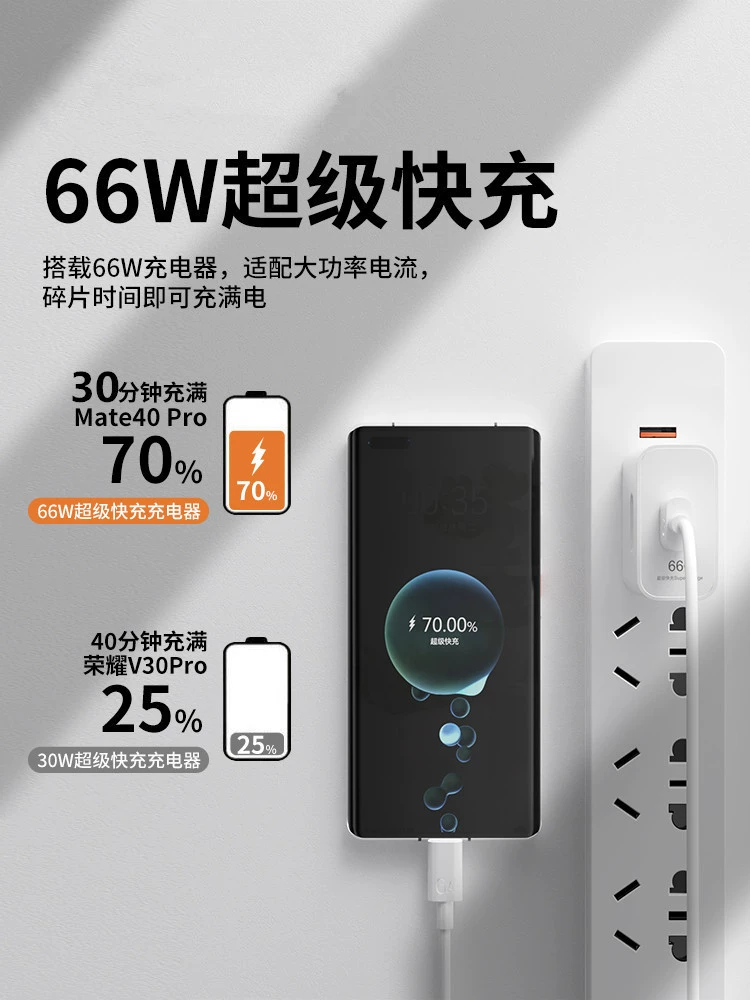66W 超级快充头 适用于mate60pro p50 nova7 mate30 p40 荣耀 80 Qingying