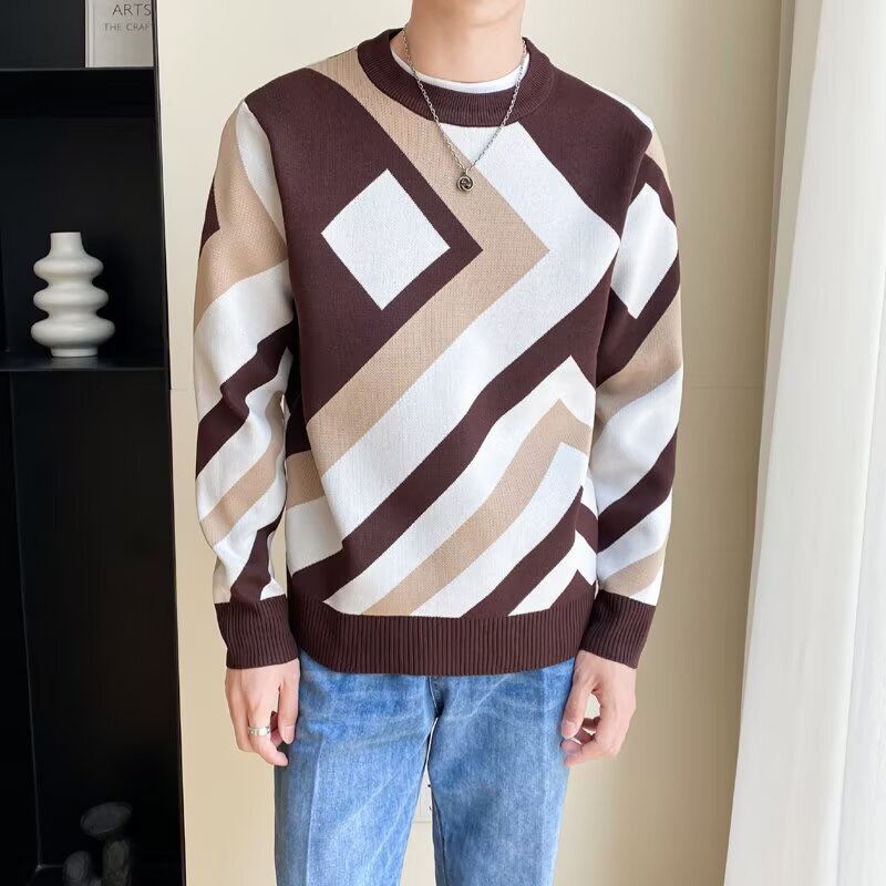 2025 Autumn and Winter New Fashion Round-Neck Geometric Pattern Sweater, Stylish and Versatile, Slimming and Age-Reducing Short Knit Top 2025 Autumn and Winter New Fashion Round-Neck Geometric Pattern Sweater, Stylish and Versatile, Slimming and Age-Reducing Short Knit Top