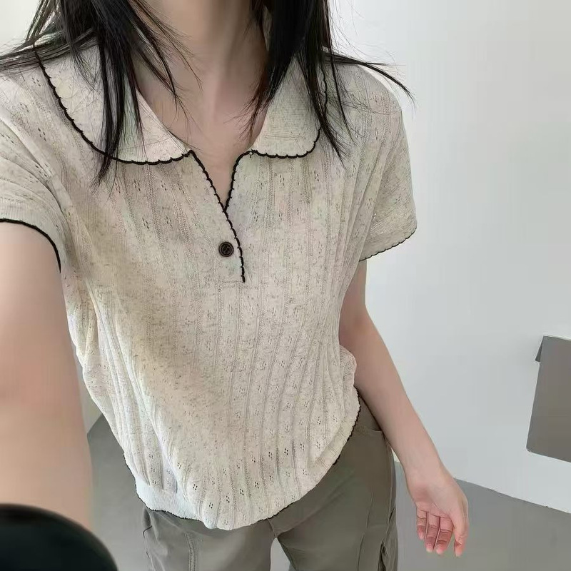 Short-Sleeve Knit T-Shirt for Women, Size 26, New Summer Style, Unique and Beautiful, Stunning Design, Niche and Exquisite, Regular Shoulder Top