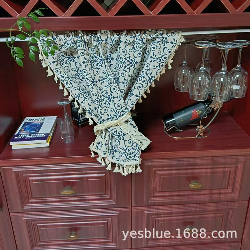 No-Punch Partition Curtain Fabric Tassel Short Curtain Home Decoration Cover-Up Curtain Washing Machine Room Blackout Curtain Cross-Border