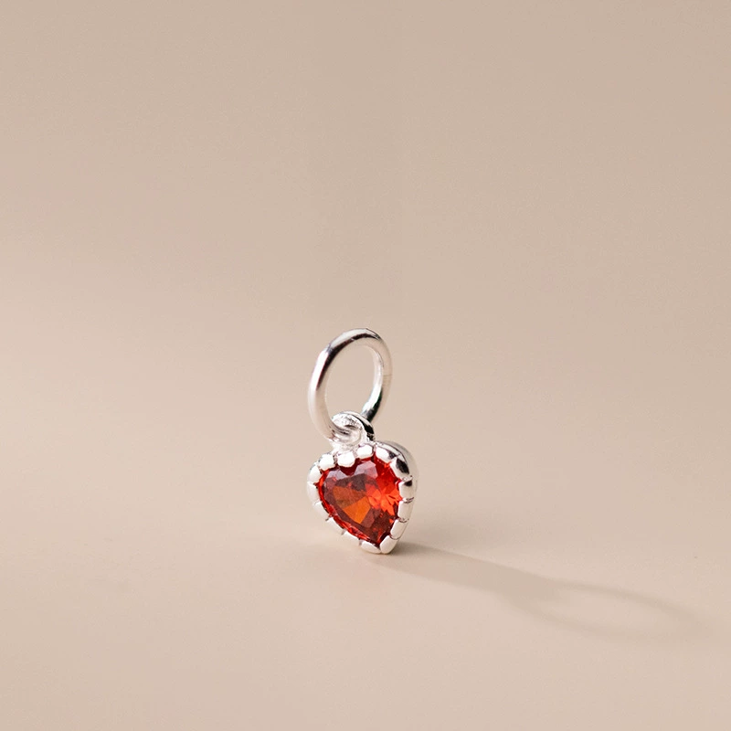 Stone inlay, small zirconium, pendant heart shaped, bracelet, jewelry charm, accessory, silver 925 sample