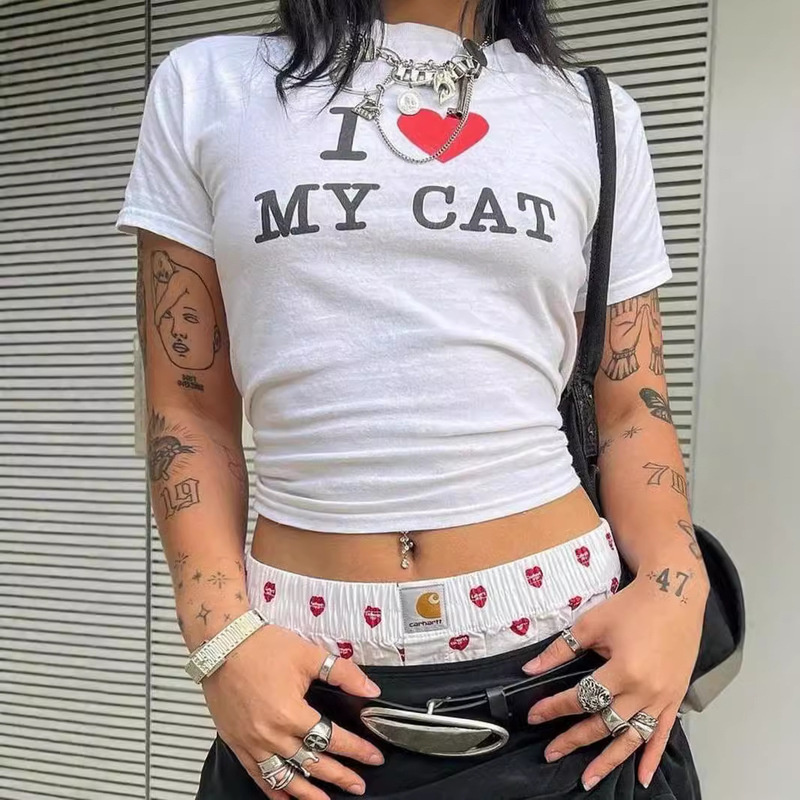 Summer New European and American Slim-fit Navel Fashion Printed T-shirt Cross-border Amazon Hot Selling Spice Girls Short Top for Women