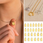 跨境方牌26个英文字母吊坠配件钛钢不锈钢真空镀14K18K金diy饰品