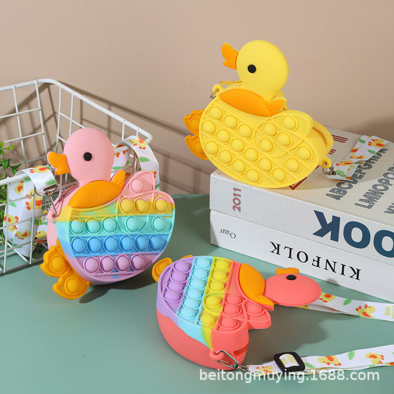 Children's Cartoon Duckling Stress-Relief Bag, Silicone Small Crossbody Bag for Girls, Coin Purse, Storage Shoulder Bag