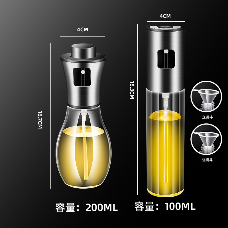 Factory direct supply 304 stainless steel spray bottle household kitchen tool push-type oil bottle barbecue glass oil pot