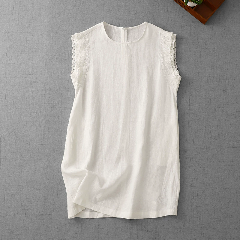 Летнее платье-жилет 2025 года, новый стиль ретро-этно, улучшенная модель, однотонное, в литературном стиле, средней длины, свободного кроя, с круглым вырезом.