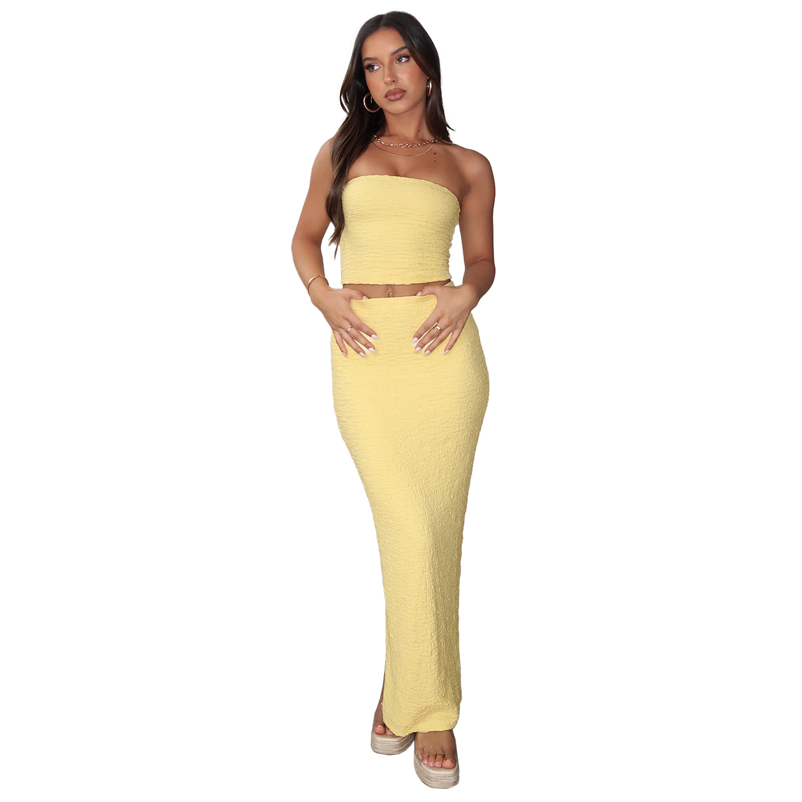 Party Date Women's Streetwear Solid Color Spandex Polyester Pleated Skirt Sets Skirt Sets display picture 26