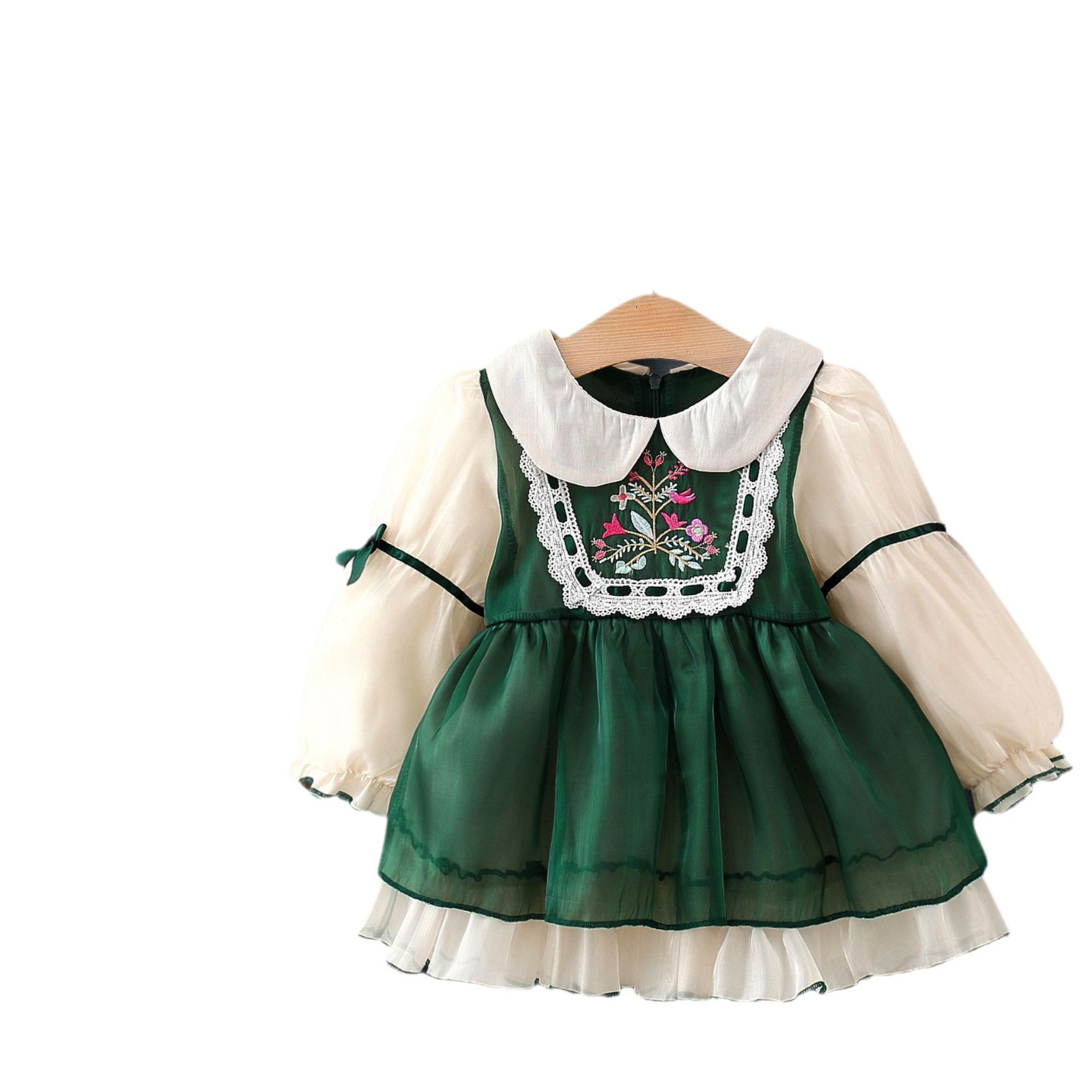Syksyn uusi tyyli pienten tyttöjen elegantti prinsessamekko lasten liitospitsi pitkähihainen hame 4873_voghion.com