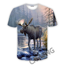亞馬遜跨境熱銷T恤3D數碼印花麋鹿Moose男女士T恤圓領短袖