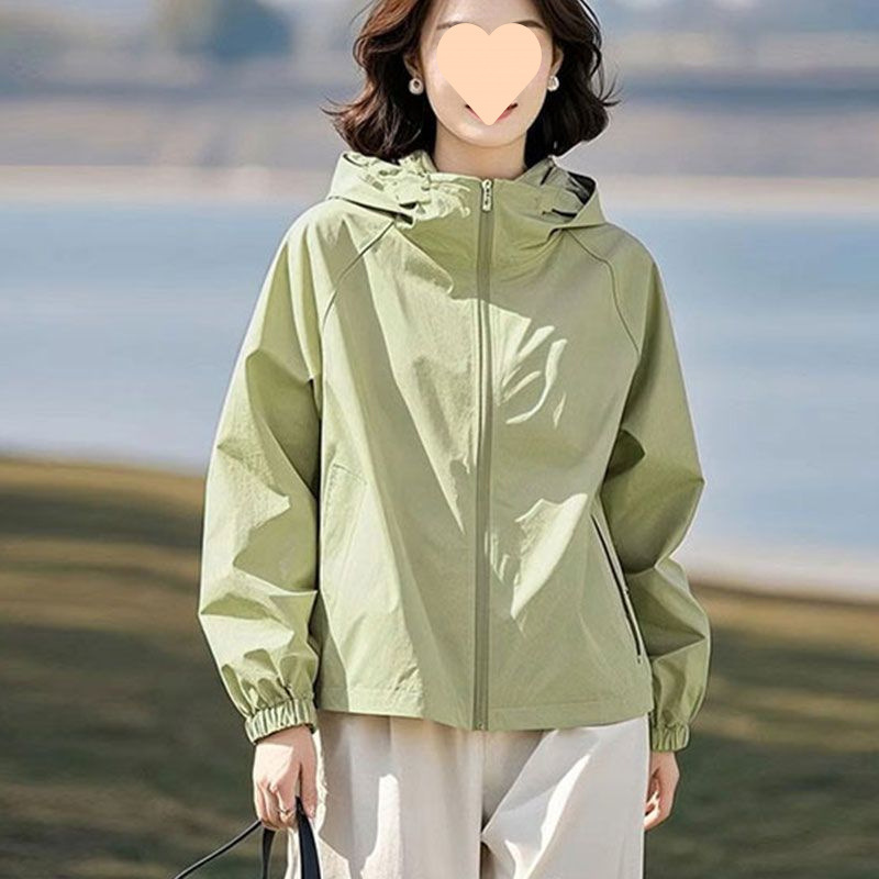 连帽短款外套女春季2025新款纯色宽松百搭运动冲锋衣休闲夹克上衣|undefined