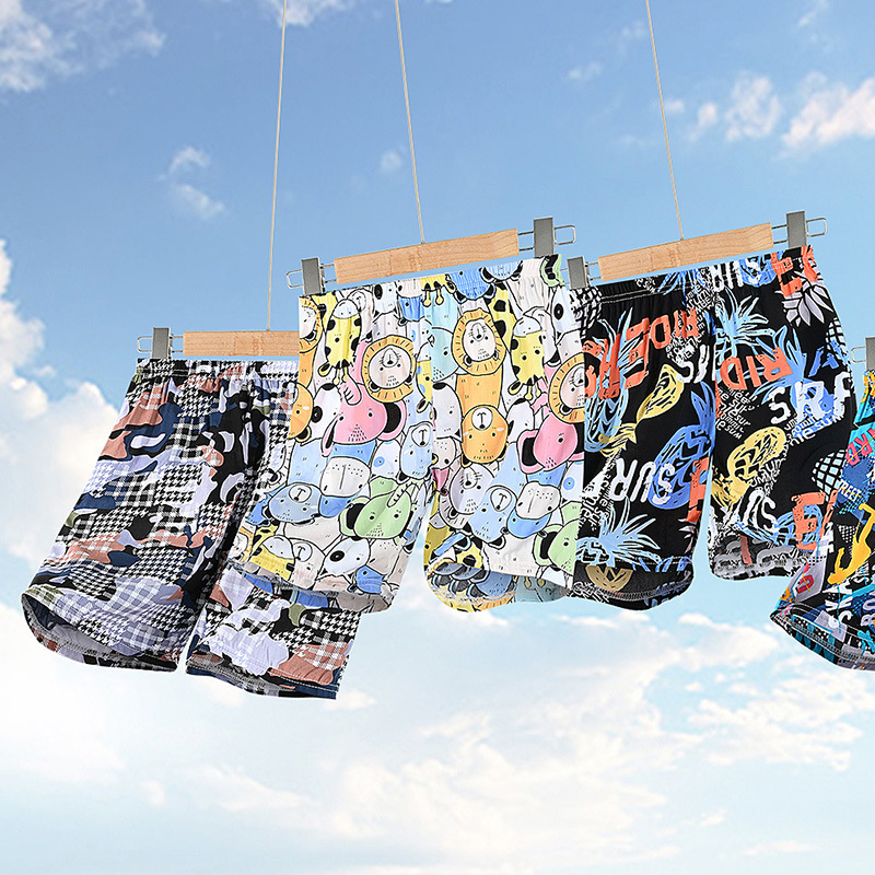 Children's Cotton Shorts Beach Pants Boys Girls Loose-Fitting Five-Point Pants for Kids Sports Style Striped