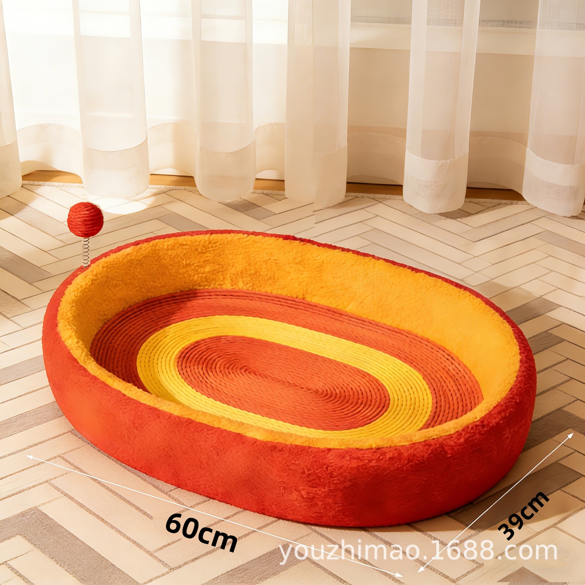 빨간색과 주황색 타원형 깊은 세면대 + 재미있는 고양이 스틱