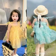 Little Girls' Dress with Lace Sleeve Net Dress Princess Dress 24 Summer New Model Foreign Trade Children's Clothing Drop Shipping 3-8 Years Old