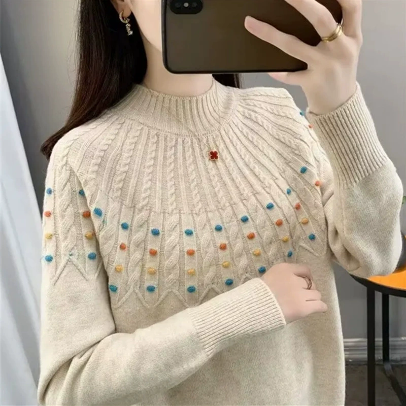 Цветной жаккардовый свитер с половиной водолазкой нижний свитер женский осенний и зимний пуловер
