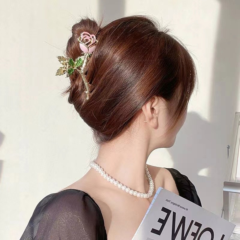 48g Weight Hair Claws Hair Accessories Type 1 Piece Quantity Daily, Street Occasion Alloy Material Rose Pattern All Seasons Season Women's Gender IG Style, Sweet Style IG Style Sweet Women's Rose Alloy Hair Claws 7