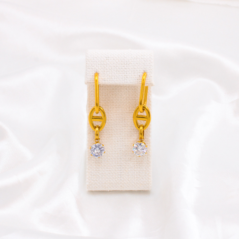 Fashion Geometric Stainless Steel Gold Plated Zircon Drop Earrings 1 Pair display picture 1
