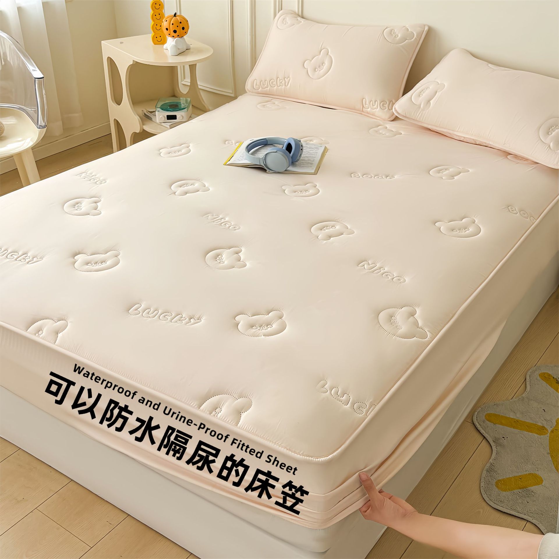 Todo incluido Cama de diafragma impermeable clase A Casa de algodón puro grado madre y bebé dormir desnudo máscara de cama de algodón antibacteriano cubierta de colchón una sola pieza