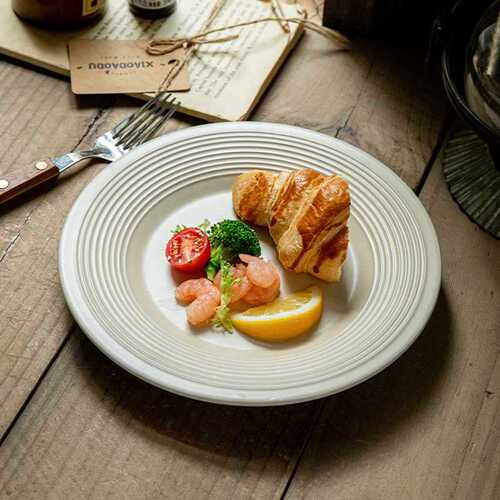 〖9.99 Four Threaded Plates〗 Simple Western Steak Pasta Plate Ceramic Flat Plate Commercial