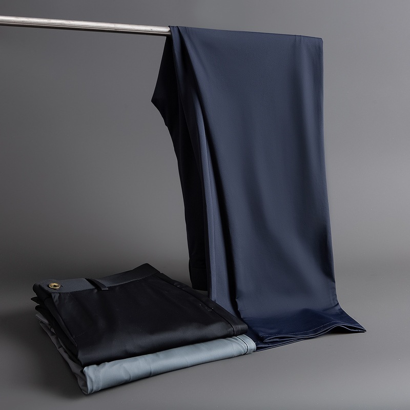 Four-Proof Ice Silk Trousers for Men in Summer, Ultra-Thin, Smooth, High-Elastic, Drapey, Versatile, No-Iron, Business Straight Long Trousers for Men