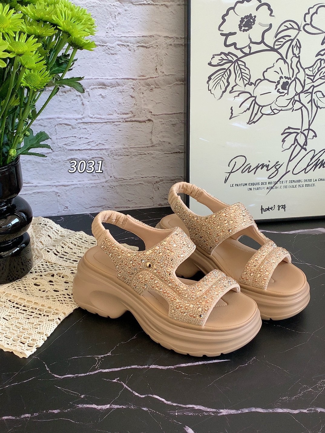 Giày sneaker nữ đế dày phong cách Pháp, tăng chiều cao, thoáng khí mùa hè — Màu đen chi tiết 3