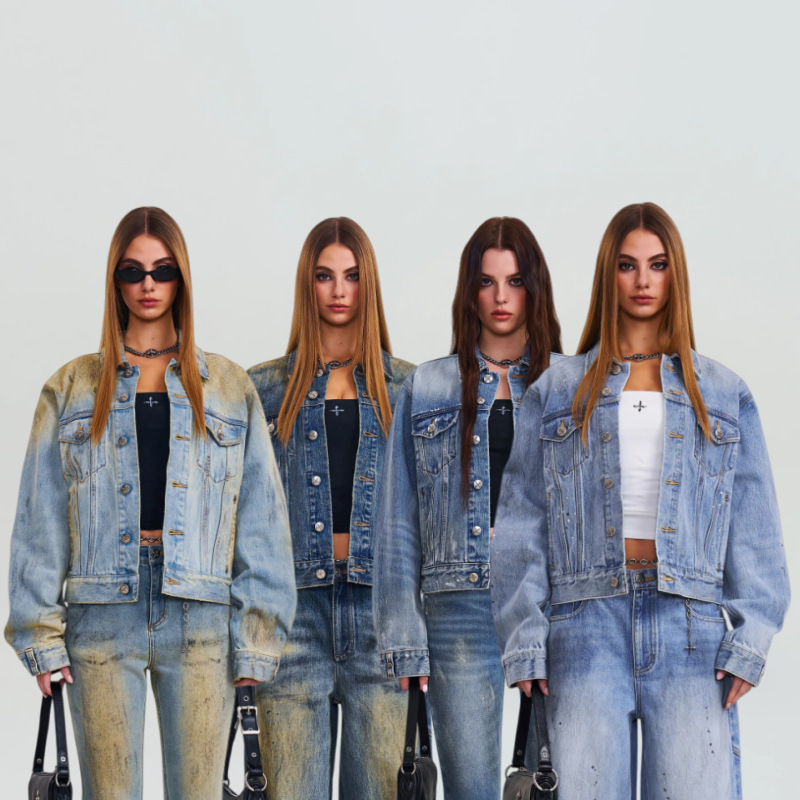 Smfk Cross Eternal Wilderness Slim Fit Denim Jacket Washed and Distressed Coat