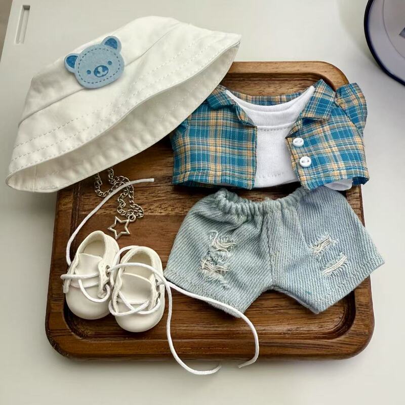 (Clothing Only) 17cm Labubu Pendant Clothing Accessories Fisherman Hat 10cm Cotton Doll Hat