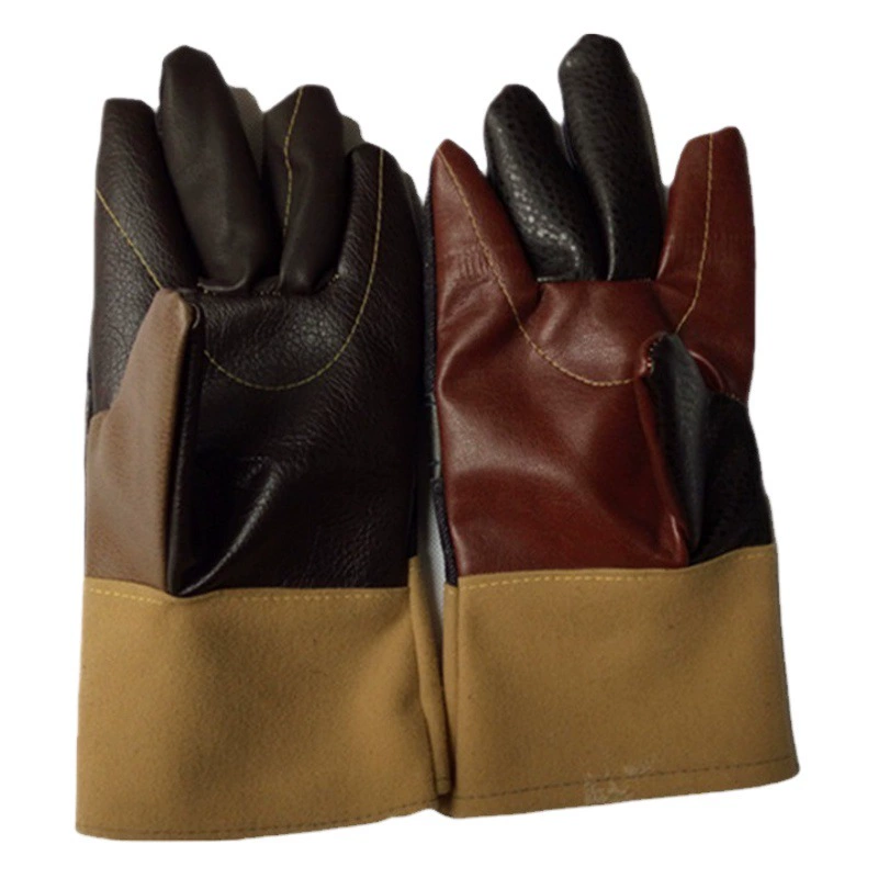 Самостоятельно производимые и продаваемые короткие кожаные защитные перчатки для сварки, износостойкие рабочие перчатки, кожаные перчатки для дуговой сварки с цветочным узором, устойчивые к высоким температурам.