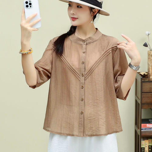 Product Name: 2025 New Plus Size Fresh and Light Breathable Stylish Button-Down Solid Color Slimming Cotton Linen Shirt