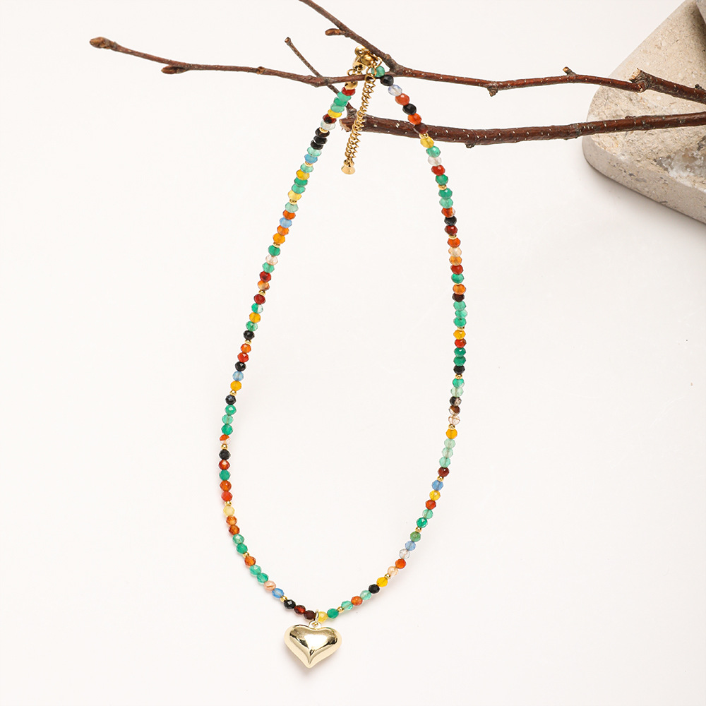20g Weight Necklace Classification 1 Piece Quantity Travel Occasion Alloy, Agate Material Heart Shape Pattern Women's Gender Beaded Design Ethnic Style, Bohemian Style Ethnic Style Bohemian Heart Shape Alloy Agate Necklace In Bulk 20