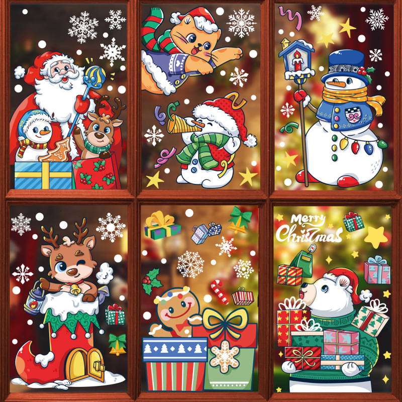 クリスマスのステッカーアマゾンの新しいサンタクロースの漫画の静電気はクリスマスの雪だるまのショーウインドーの戸のガラスのステッカーを貼ります。|undefined