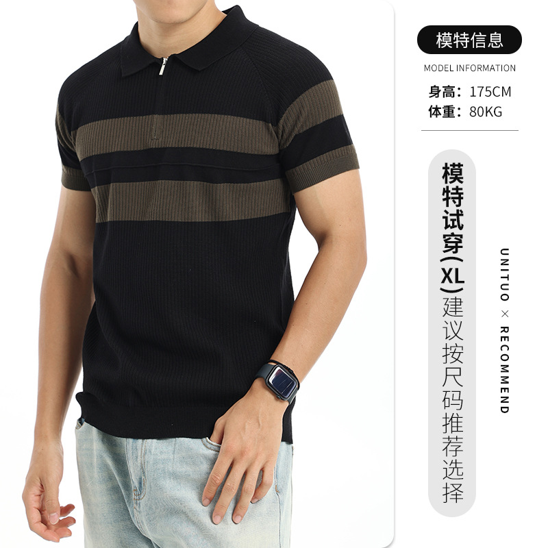 Europa y América transfronterizos hombres con solapa de hielo camisa de polo de punto de manga corta hombre verano alto sentido viejo estilo de negocios hombre