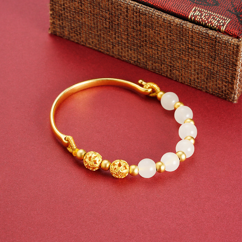 Nuevos productos populares de oro de arena vietnamita imitación de perlas de hortenida aleación de cobre media brazalete de red de mujeres con el mismo estilo de transmisión en vivo de joyerías Yiwu